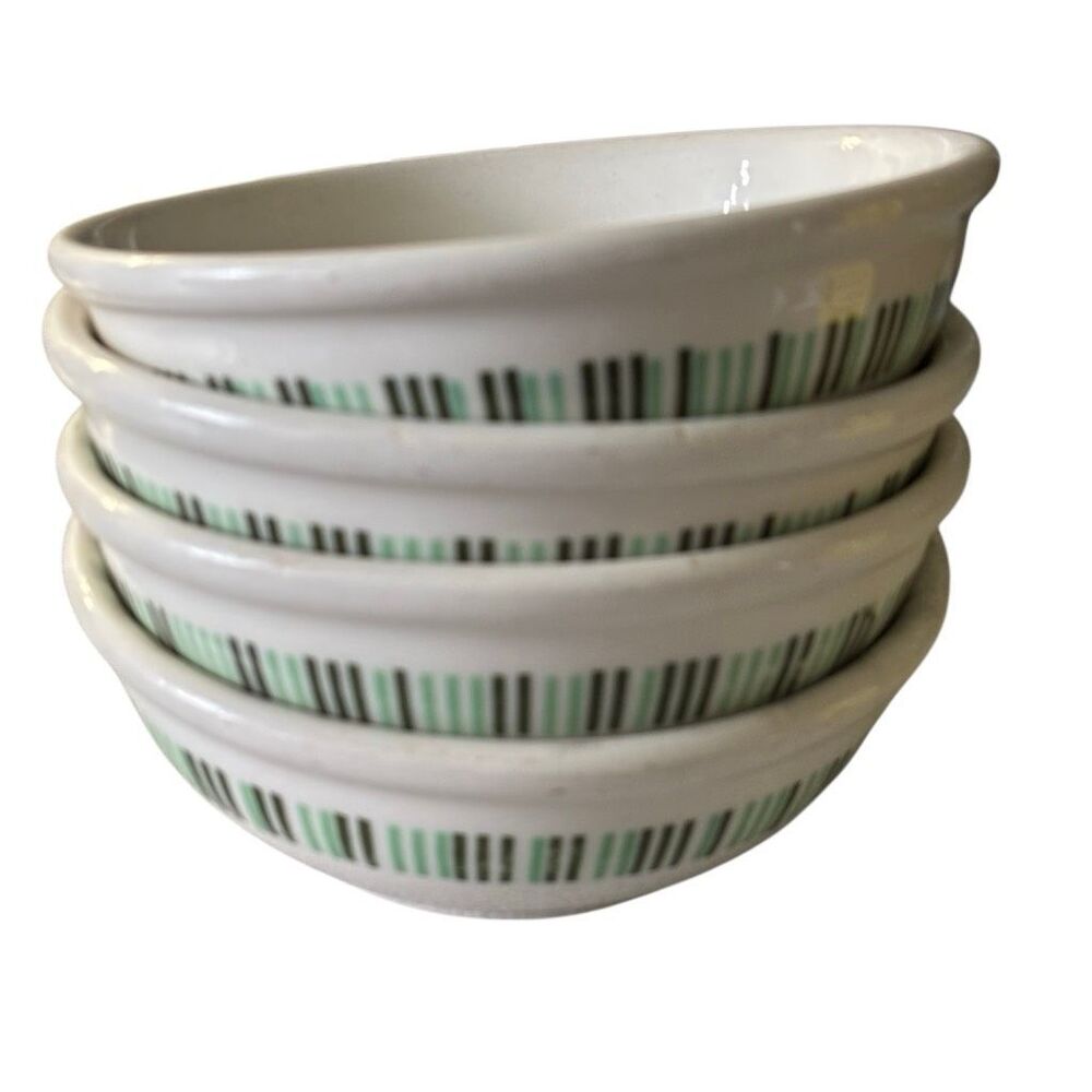 4 Buffalo China 5 1/4” Green Stripe Restaurant Ware Bowls